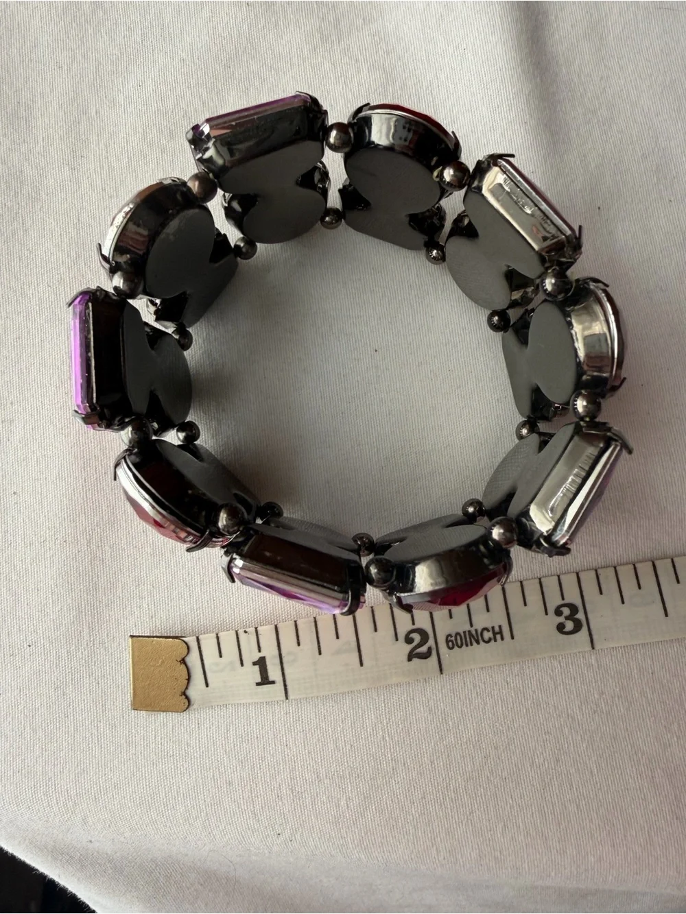 Red Purple Faceted Crystal Statement Stretch Bracelet Chunky Oversized